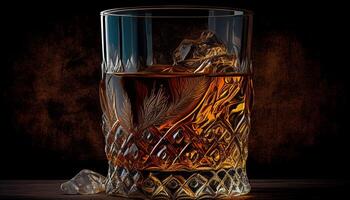 bicchiere di whisky interno, costoso alcolizzato bevanda generativo ai illustrazione foto