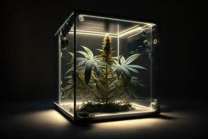 growbox con canapa pianta fioritura periodo e luce, in crescita marijuana astratto generativo ai Immagine foto