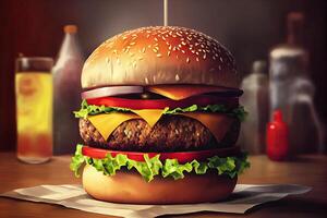 gustoso delizioso hamburger, generativo ai illustrazione foto