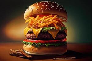 gustoso delizioso hamburger, generativo ai illustrazione foto