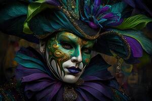 mardi gras maschera costume tradizionale carnevale design sfondo viso, generativo ai foto