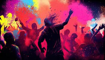 holi celebrazione illustrazione, vacanza festivo. colorato dipingere e polvere generativo ai foto