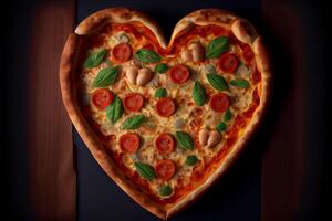 cuore sagomato italiano Pizza. delizioso pasticcini. ai generato foto