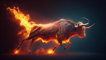 in esecuzione fuoco toro, azione mercato Toro fase, generativo ai illustrazione foto