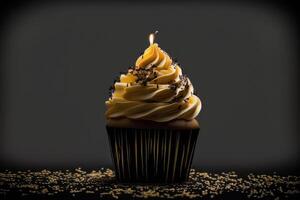 compleanno Cupcake su nero. illustrazione ai generativo foto