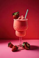 fragola Margherita cocktail su un' rosa sfondo. illustrazione ai generativo foto