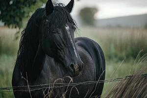 cavallo su il campo. illustrazione ai generativo foto