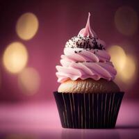 compleanno Cupcake su rosa. illustrazione ai generativo foto