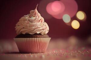 compleanno Cupcake su rosa. illustrazione ai generativo foto