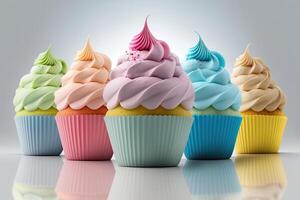 arcobaleno colorato cupcakes. illustrazione ai generativo foto