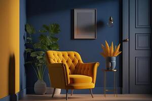 interno design con giallo sedia. illustrazione generativo ai foto