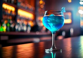 un' bicchiere con un' bellissimo cocktail sta su il bar contatore nel un' discoteca. ai generato foto