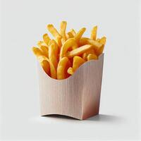 francese patatine fritte su il bianca sfondo. illustrazione generativo ai foto