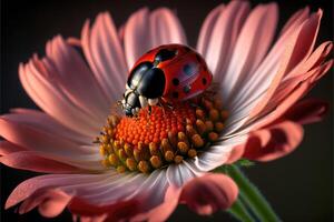 coccinella strisciando su un' fiore. ai generato foto