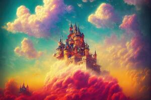 illustrazione colorato sognare castello nel il nuvole foto