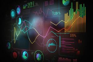 ai generato grafico investimento, azione mercato, i soldi scambio, crescita pianificazione grafici, profitto obbiettivo. opportunità per attività commerciale sfida e strategia. foto