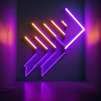 neon freccia lampade su parete. viola blu luce. vaporwave illustrazione. generativo ai foto