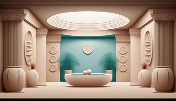 elegante lusso reale benessere vasca da bagno terme interno, manifesto per terme centro o romano bagno nel cartone animato stile. ai generato. foto