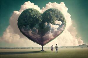 a forma di cuore albero paesaggio , Aperto cielo, San Valentino giorno. ai foto