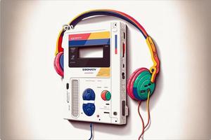 walkman e colorato cuffia, anni 80, retrò. ai foto