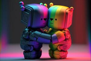 carino coppia di robot autunno nel amore. LGBTQ orgoglio concetto. minimo tecnologia. generativo ai foto