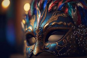 veneziano carnevale maschera con piume, generativo ai. foto
