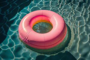 gonfiabile cerchio nel il piscina per rilassamento, estate vacanza generativo ai foto