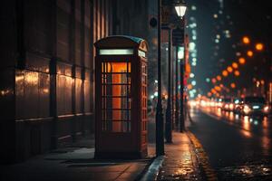 Telefono cabina nel notte città illustrazione generativo ai foto