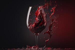 spruzzo rosso vino bevanda nel un' bicchiere su un' buio sfondo generativo ai foto