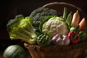 cestino con la verdura, vegetariano cibo generativo ai foto
