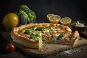 al forno quiche con salmone e broccoli illustrazione generativo ai foto