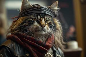 divertente gatto rocker, hippy animale domestico animalegenerativo ai foto