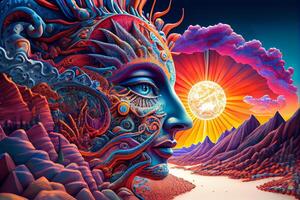 astratto mondo di sostanze psichedeliche, lsd dmt viaggio illustrazione generativo ai foto