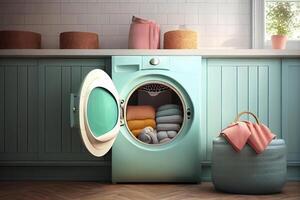 Caricamento in corso lavanderia lavaggio cose lavaggio macchina illustrazione generativo ai foto