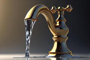 acqua fluente a partire dal un' rubinetto illustrazione generativo ai foto