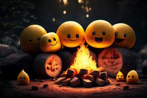 giallo emoticon emoji siamo riposo nel natura di il fuoco illustrazione generativo ai foto