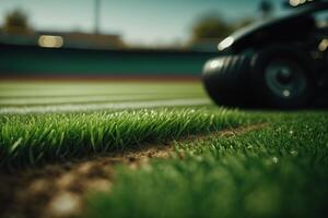 Linee stadio marcature su il stadio verde prato generativo ai foto