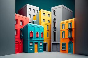 colorato edifici città su grigio sfondo generativo ai foto