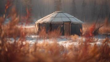 autunno yurta Casa nel tundra generativo ai foto