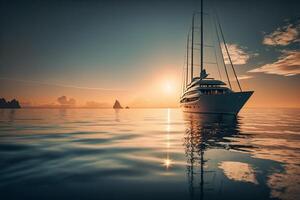 yacht nel il mare a sera tramonto, crociera viaggio viaggio generativo ai foto