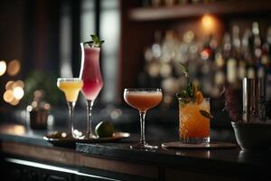 frutta fresco cocktail a il bar illustrazione generativo ai foto