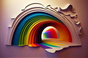 arcobaleno iridescente volumetrica astrazione nel il parete arredamento interno elemento arte illustrazione generativo ai foto