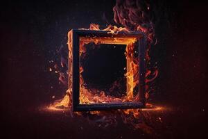 cubo ardente fuoco telaio nel il buio generativo ai foto