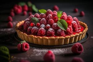 crostata con fresco lamponi e bacca marmellata illustrazione generativo ai foto