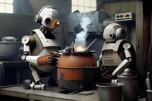 robot a opera fare regolare cose piace cucinando generativo ai foto