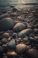 ciottolo pietre su il spiaggia - morbido messa a fuoco con Vintage ▾ filtro foto