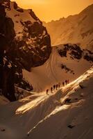 panoramico Immagine di montagne durante tramonto. sorprendente natura scenario di dolomiti Alpi. viaggiare, avventura, concetto Immagine. sbalorditivo naturale sfondo. generativo ai. foto