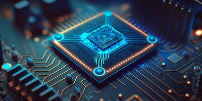 futuristico elettronico microchip circuito tavola vicino su concetto illustrazione. generativo ai illustrazione. foto
