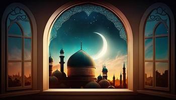 eid-al Fitr sfondo di finestra con moschea foto