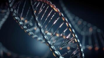 molecola di dna, Doppio elica, 3d illustrazione. genetico mutazione e genetico disturbi. astratto dna Doppio elica con profondità di campo. generativo ai foto